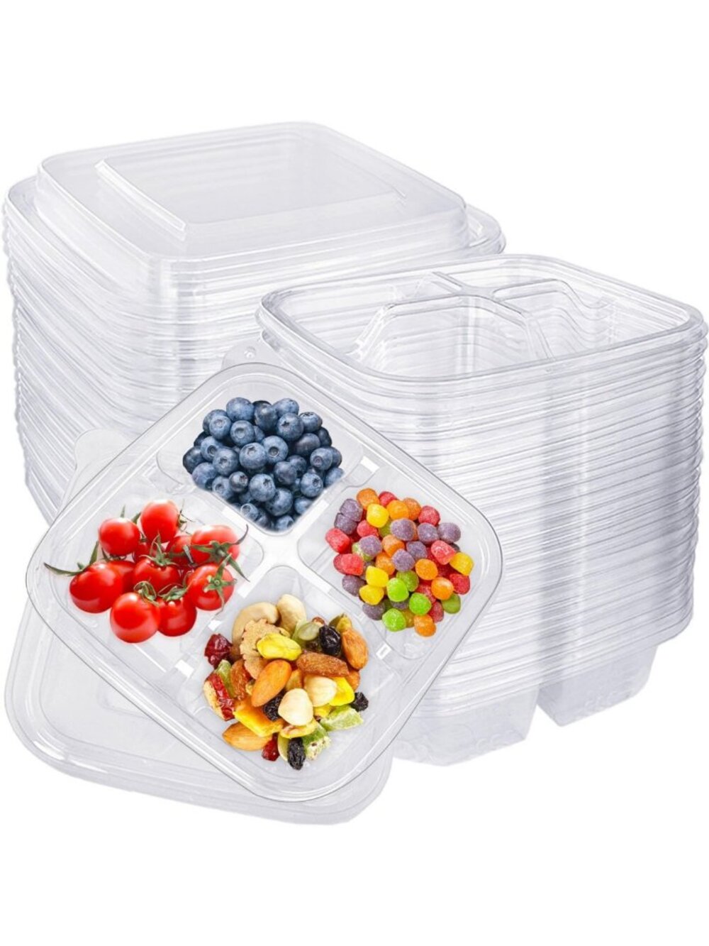 30 Pcs Bento Snack Containers | 4 Compartment Meal Prep & Food Storage Lids